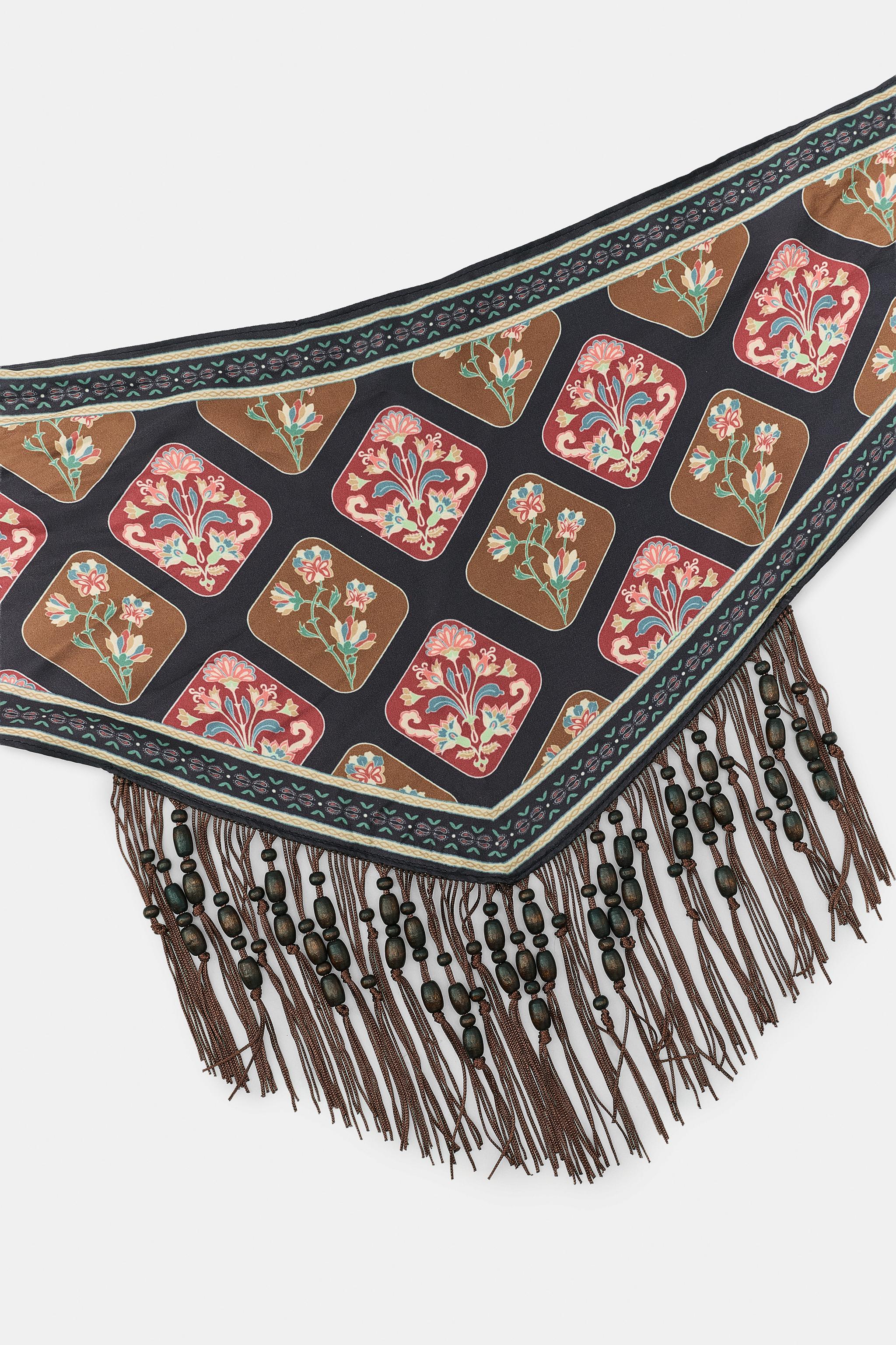BEADED FRINGE PRINTED BANDANA